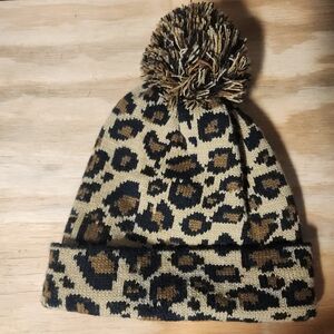 Snooki Love Leopard Print Beanie with Pom Pom